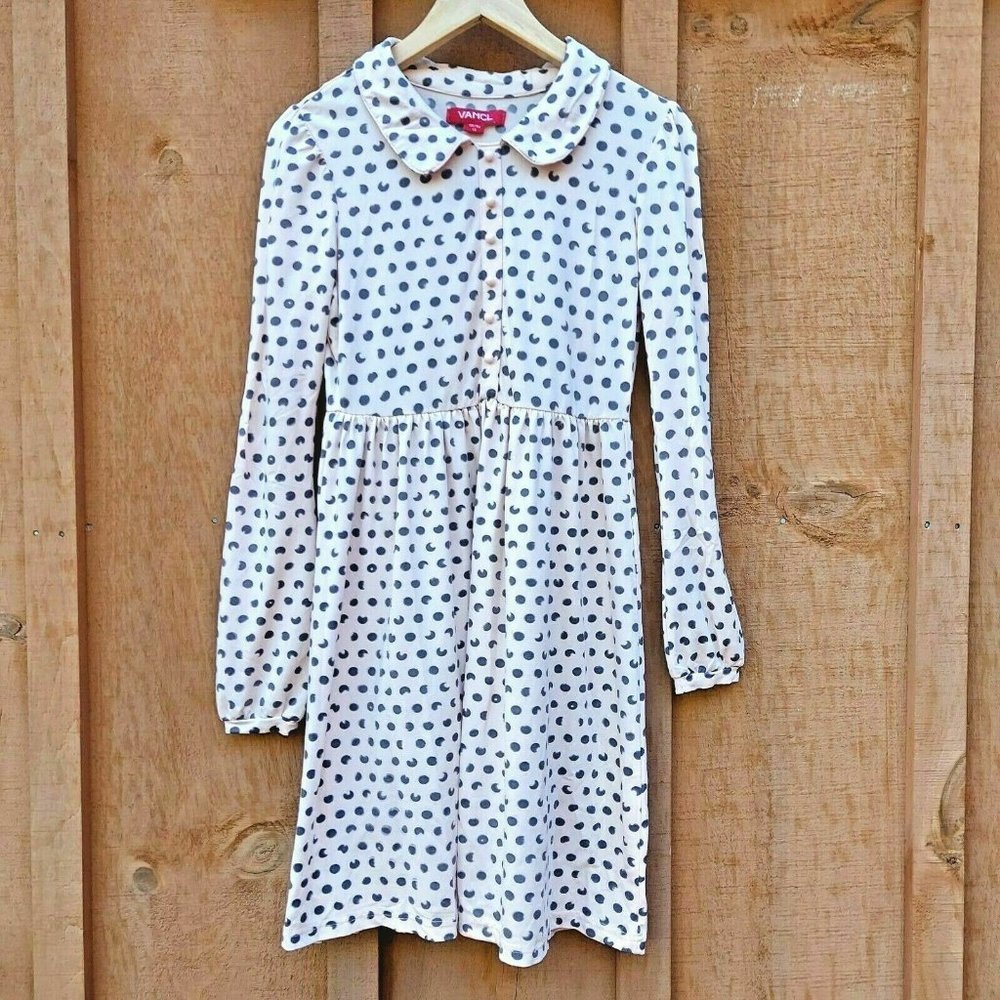 Vancl Women Mini  Dress Long Sleeves Minidress Black Polka Dots On Pink XS VTG